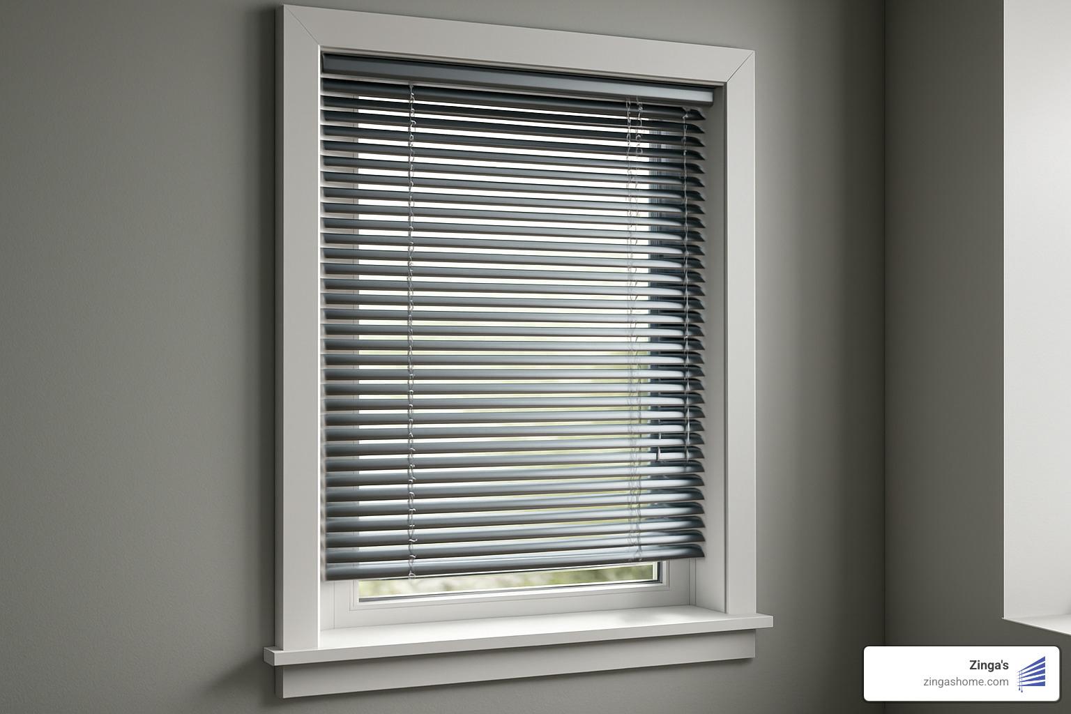 slim aluminum mini blinds on a small window - eco friendly window blinds slim aluminum mini blinds on a small window - eco friendly window blinds