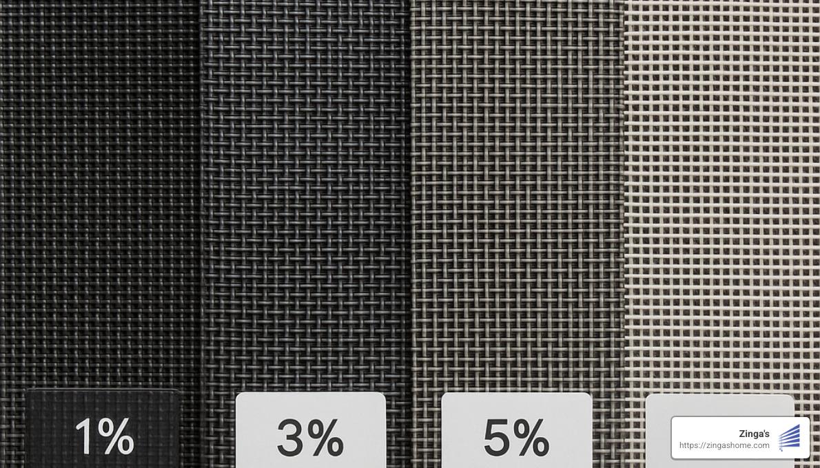 close-up of motorized screen mesh types showing different openness factors - motorized screens