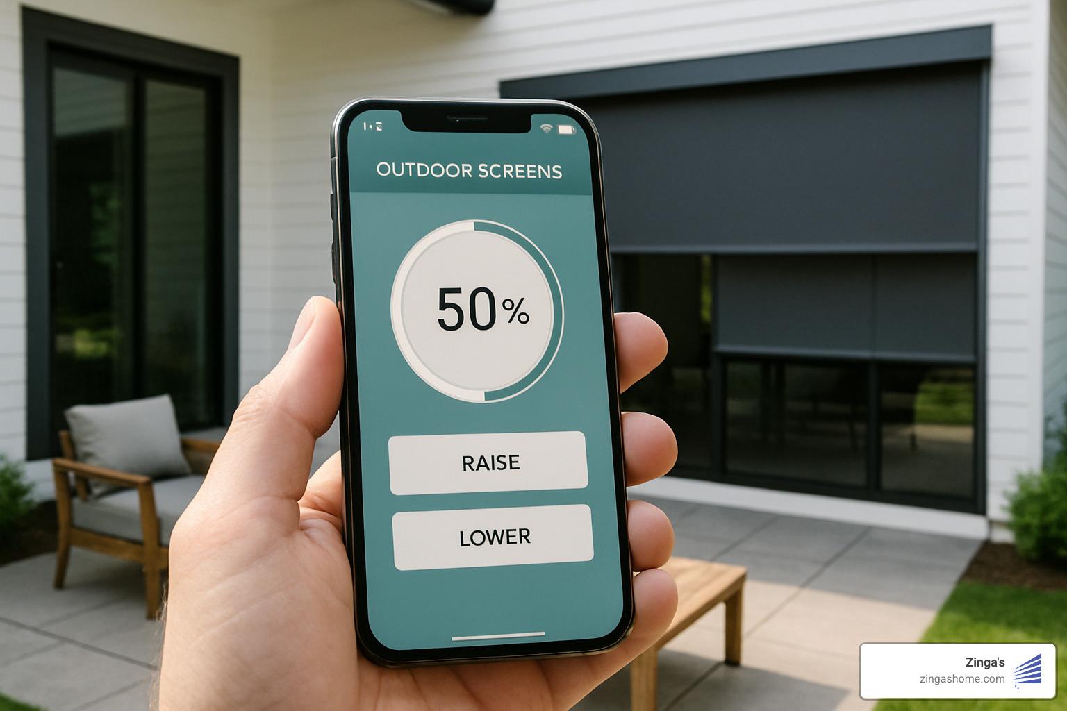 smartphone app interface controlling outdoor privacy screens - automatic privacy screen